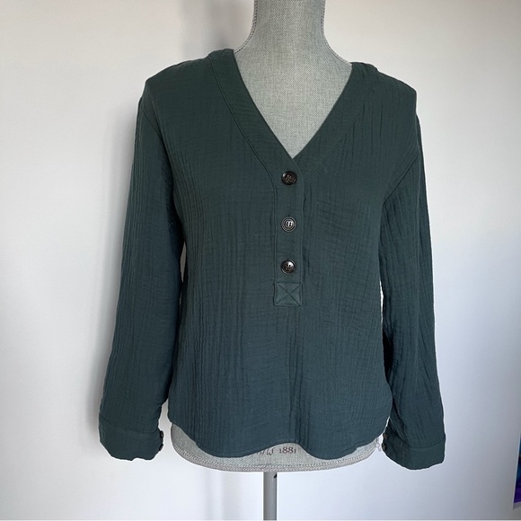 MADEWELL Green V Neck Cotton Blouse M - Picture 3 of 10